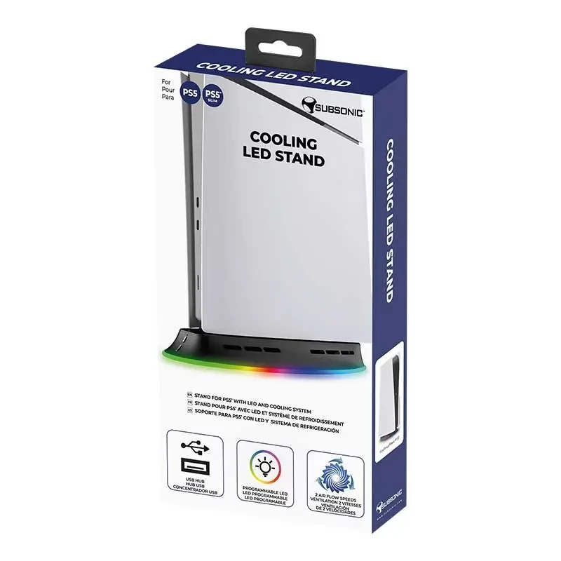 Kühlständer SUBSONIC SA5656 für PS5 und PS5 schlank mit LED-Beleuchtung, Multi-Lüfter-Kühlung, USB-betrieben