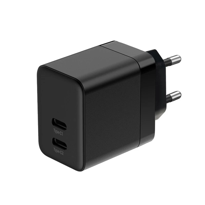 Crong Wandladegerät Ultra Compact GaN 35W PD 3.0 2x USB-C (schwarz)