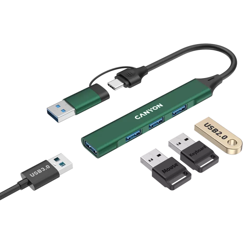 CANYON Hub DS-02 4in1 USB-A/C Grün
