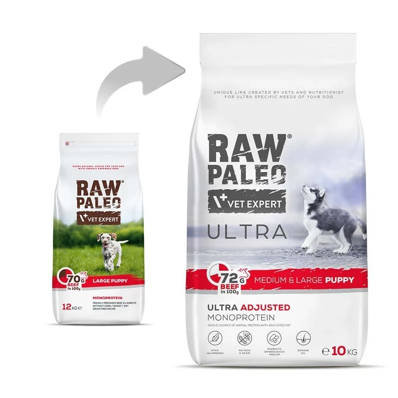 RAW PALEO Ultra Medium&Large Puppy Beef - Trockenfutter für Welpen - 10 kg