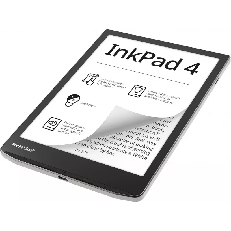 E-Book-Reader PocketBook InkPad 4 7,8 Zoll E Ink Carta, 32 GB, Wi‑Fi, Schwarz/Silber