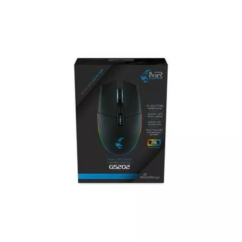 Gaming-Maus MediaRange MRGS202 – rechtshändig, optisch, 4000 DPI, 6 Tasten, USB Typ-A, schwarz