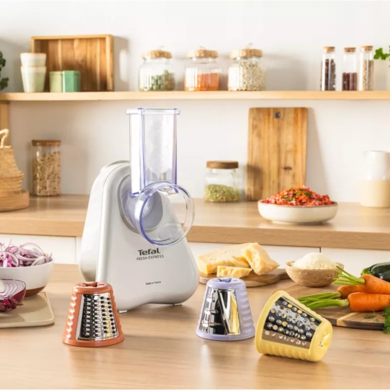 Elektrischer Gemüsehobel Tefal Fresh Express DN853BE0 — 150 W, 3 austauschbare Einsätze, 1 Geschwindigkeit, creme