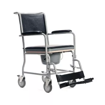 Toiletten-Rollstuhl MDH PLW006VC — faltbarer Toilettenstuhl aus Stahl, 4 Räder, max. 110 kg, Sitzfläche 43×43 cm, Breite 530 mm, Gewicht 11,2 kg