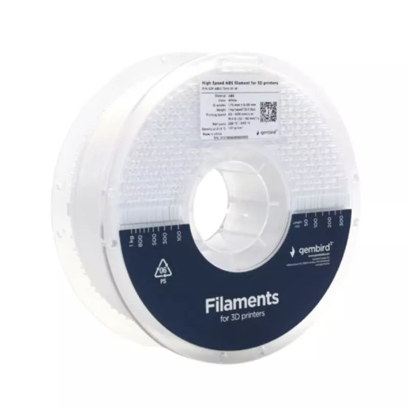 GEMBIRD ABS 1,75 mm 1 kg Filament — Weiß, kompatibel mit jeder Marke