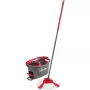 Wischmopp VILEDA EasyWring & Clean Turbo, roter Technopolymer-Eimer, abnehmbarer waschbarer Mikrofaserbezug, für Hartböden