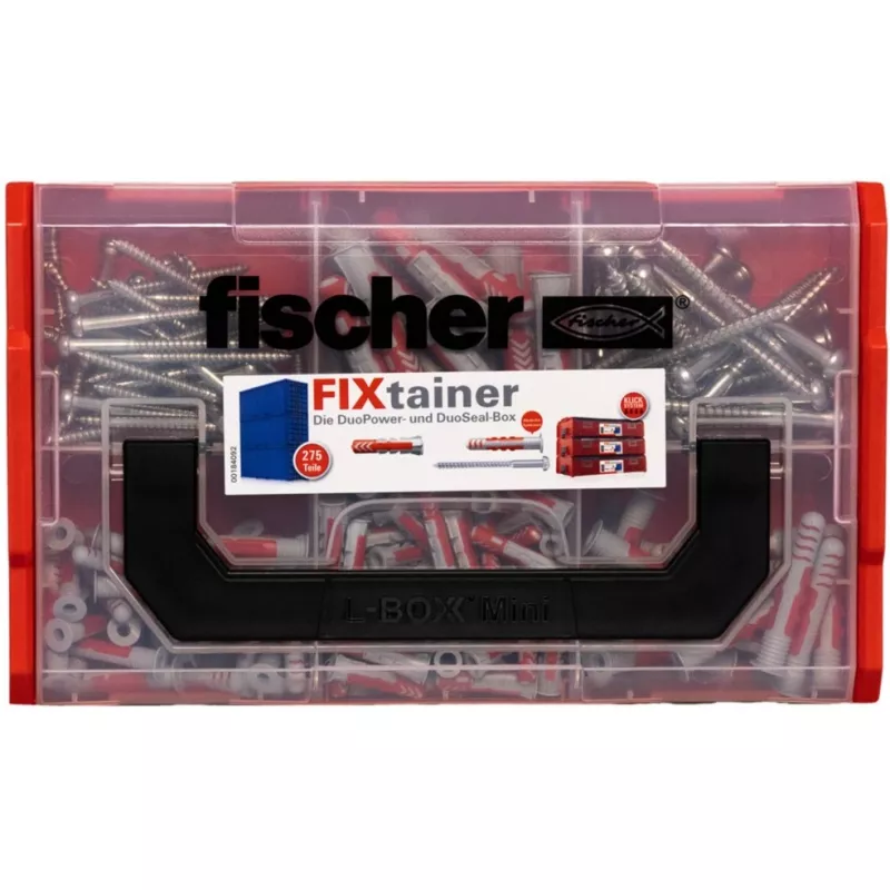 FixTainer - DUOPOWER & DUOSEAL + Schrauben, Dübel hellgrau/rot, 275-teilig