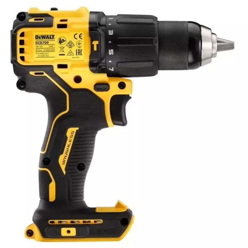 Akku-Bohrschrauber DeWALT DCD709N-XJ, bürstenlos 18V, 2-Gang, 1650 U/min, 65 N·m, Schnellspannbohrfutter 1,5–13 mm, 1,2 kg