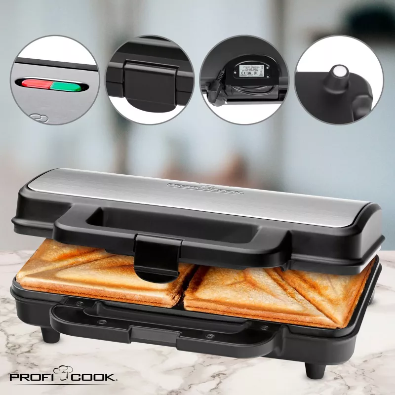 ProfiCook PC-ST 1092 - Sandwichmaker - 900 W - Edelstahl/Schwarz