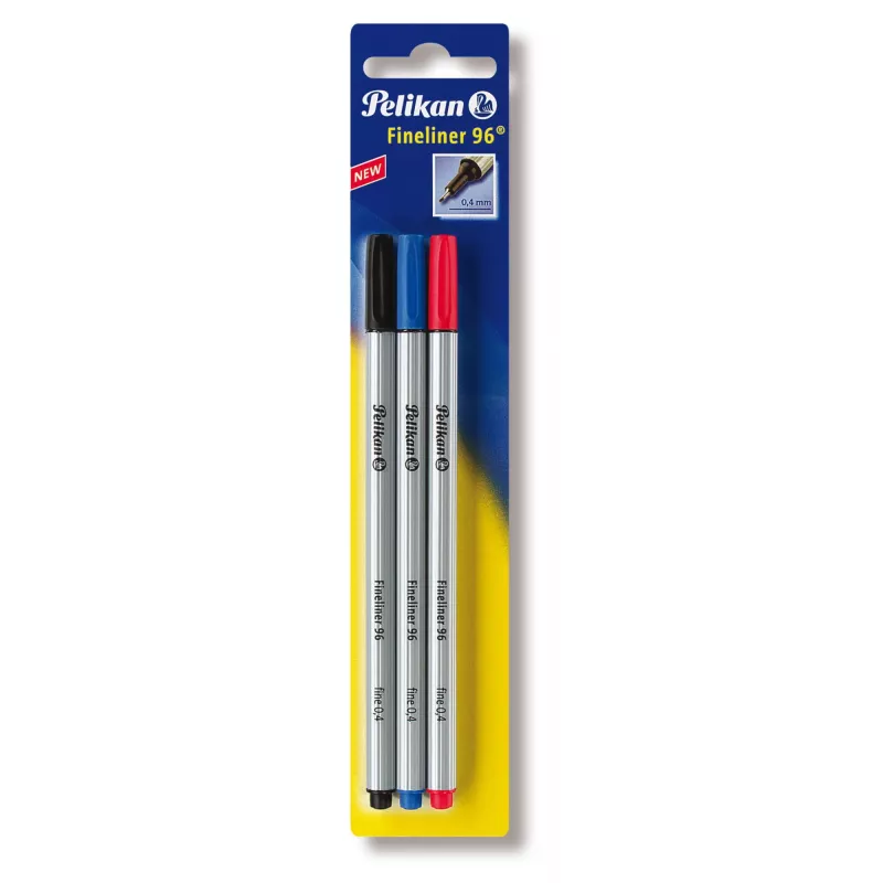 Pelikan Fineliner 96 Fine Schwarz Blau Rot 3 Stück 0,4 mm