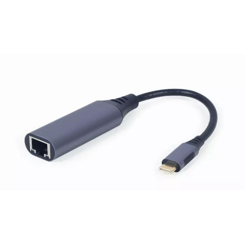 Netzwerkadapter Gembird A-USB3C-LAN-01 Type-C USB 3.2 Gen 1, Gigabit RJ-45, 0,15 m Kabel, Metallgehäuse, grau/schwarz