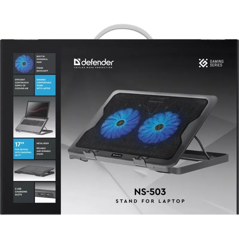 Notebook-Kühlpad DEFENDER NS-503 für Laptops bis 43,2 cm (17 Zoll), 2 Lüfter, USB-betrieben, schwarz
