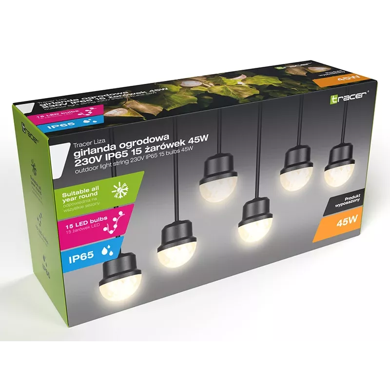 Tracer 46970 Außenlichterkette IP65 230V 15 Leuchtmittel 45W
