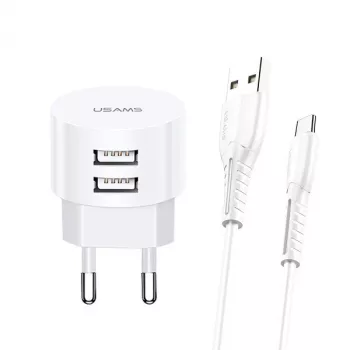 Kabelgebundenes Ladegerät usams XTXLOGT18MC05 2x USB 2.1A microUSB Weiß AC/DC