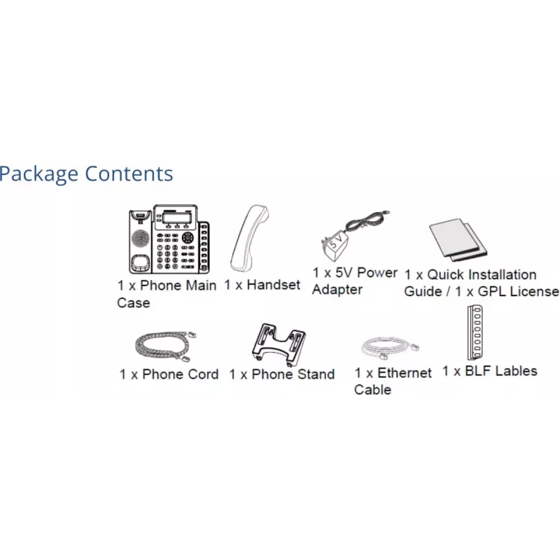 DECT-Telefon Grandstream GXP1628 — DECT-Tisch-/Wandtelefon, LCD 132x48 px, Freisprecheinrichtung, 500 Kontakte, RJ‑9-Headset