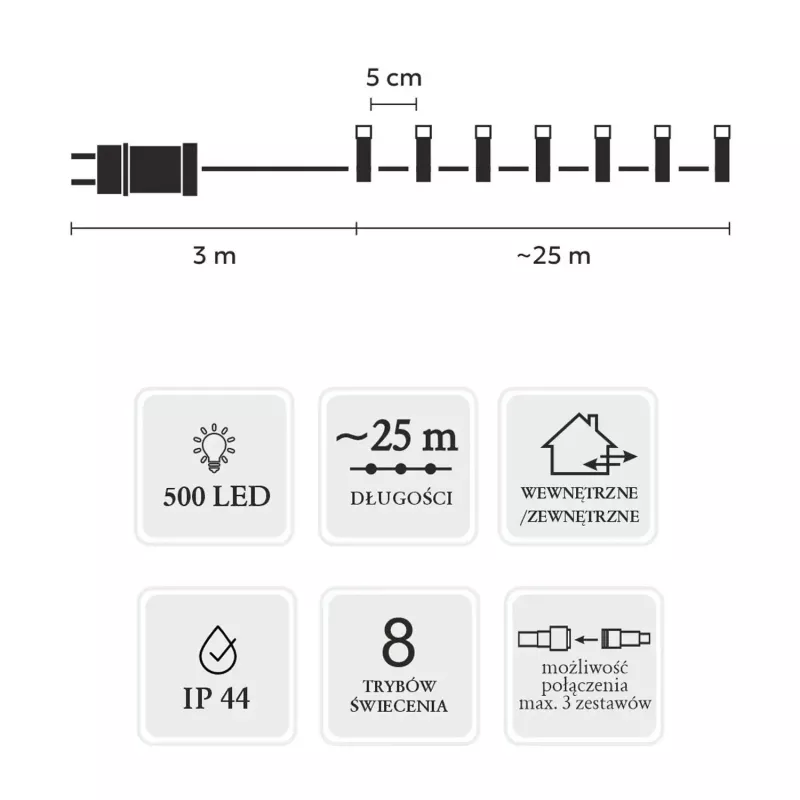 LED-Lichterkette Extralink 500 LEDs mehrfarbig, 25 m, innen/außen, Modell EX.73318