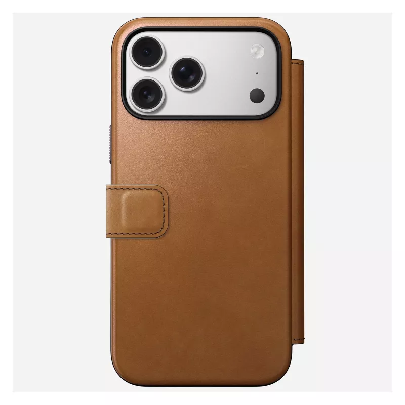 Mobiltelefon-Folio Nomad Modern Leather Folio Hülle für iPhone 17 Pro Max – Tan, passend für bis zu 17,5 cm (6,9 Zoll) Bildschirm, 4 Kartenfächer