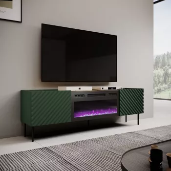 TV-Schrank mit elektrischem Kamin Cama Meble ONDA 180,5×40×58,0 cm, Spanplatte, grün, freistehend oder zur Wandmontage