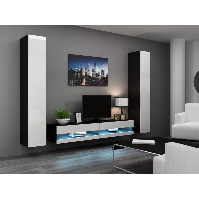 TV-Ständer cama meble VIGO NEW 30/180/40, 1800×400×300 mm, schwarze Oberplatte, Spanplattenrahmen