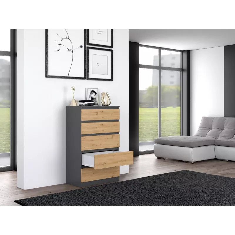 Kommode Topeshop M5 ANTRACYT/ARTISAN 5 Schubladen, Anthrazit Eiche, 700×1095×400 mm