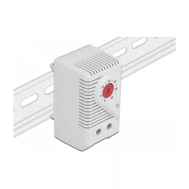 Thermostat DELOCK 66824, Kunststoffgehäuse, IP20, 30 W, 250 V, 10 A, 43×60×33 mm, grau/rot