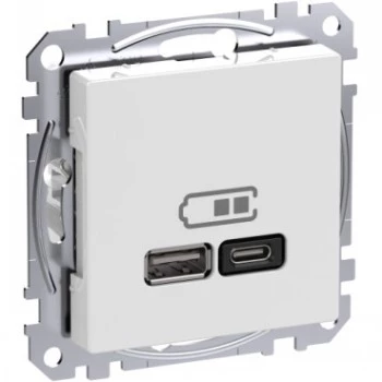 Schneider Electric WDE002983 Wandsteckdose mit USB-A- und USB-C-Anschlüssen, Power Delivery, weiß
