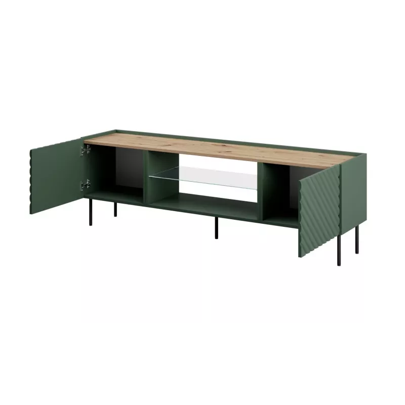 TV-Schrank mit elektrischem Kamin Cama Meble ONDA 180,5×40×58,0 cm, Spanplatte, grün, freistehend oder zur Wandmontage