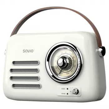 Tragbares Radio SAVIO RS-02 — analoger FM-Tuner, Bluetooth 5.3, USB-Stromversorgung, 3 W, weiß