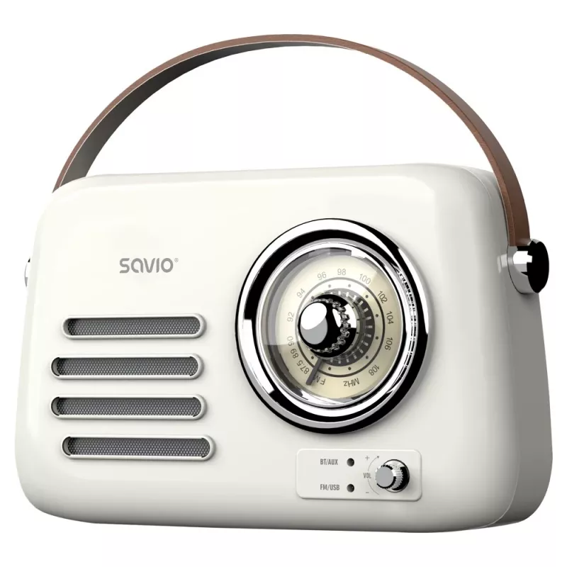 Tragbares Radio SAVIO RS-02 — analoger FM-Tuner, Bluetooth 5.3, USB-Stromversorgung, 3 W, weiß