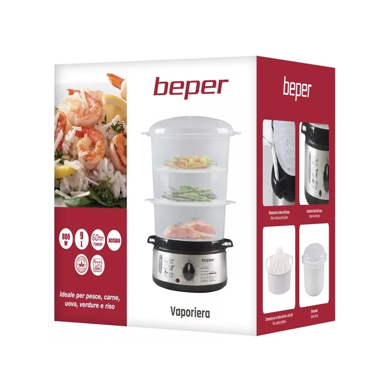 Dampfgarer Beper BC.250 3 Körbe Arbeitsplatte 800 W Edelstahl