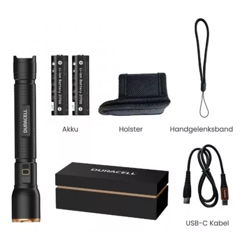 Taschenlampe Duracell DF6000R Geschenkbox — handgehaltene wiederaufladbare Taschenlampe, schwarz