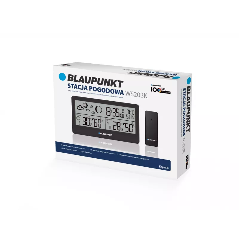 Wetterstation BLAUPUNKT WS20BK — Anzeige für Innen-/Außentemperatur & Luftfeuchtigkeit, schwarz, 1 Sensor, LCD, batteriebetrieben