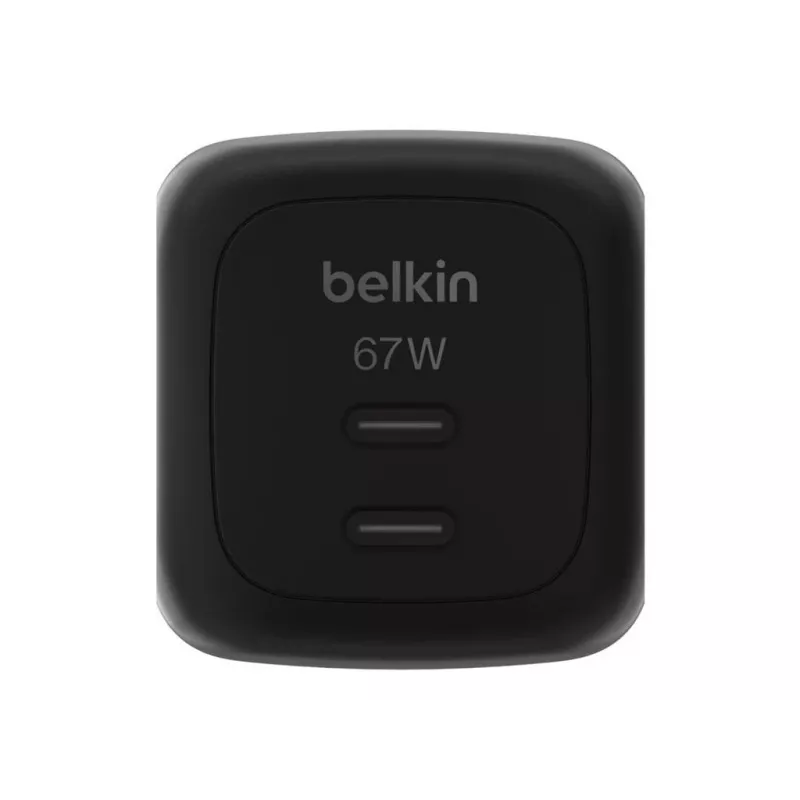 AC Indoor-Schnellladegerät Belkin WCH020kqBK, 2× USB-C, universelle Kompatibilität, Stromschutz, schwarz