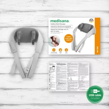 Nackenmassagegerät Medisana NM 990, batteriebetrieben, 24 W, Wärmefunktion, 3 Geschwindigkeiten, 2 Programme, grau
