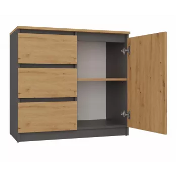 Kommode Top e Shop Topeshop 1D3S ANT/ART BA KPL — Anthrazit und Eiche, 3 Schubladen, Spanplattenkorpus