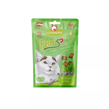Katzenleckerlis Fox4Pets GRANATAPET FeiniSnack Geflügel mit Katzengras, fleischiger fester Snack, 50 g, getreidefrei, für ausgewachsene Katzen
