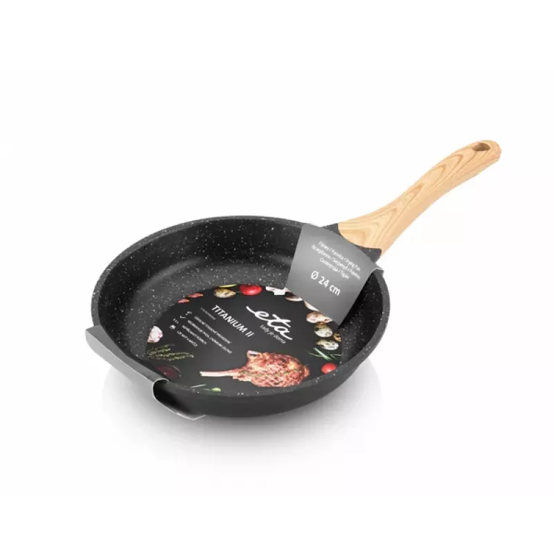 ETA | Pfanne | ETA792990000 TITANIUM II | Universal | Durchmesser 24 cm | Elektro, Induktion, Gas, Glaskeramik | Geeignet für Induktionsherd | Fixierter Griff | Schwarz