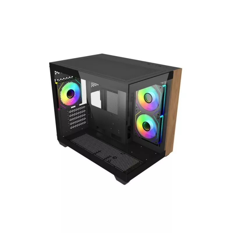 PC-Gehäuse Cooler Master Elite 481 Wood — Dual-Chamber mATX mit natürlichem Holzdesign und zwei Tempered-Glass-Panels