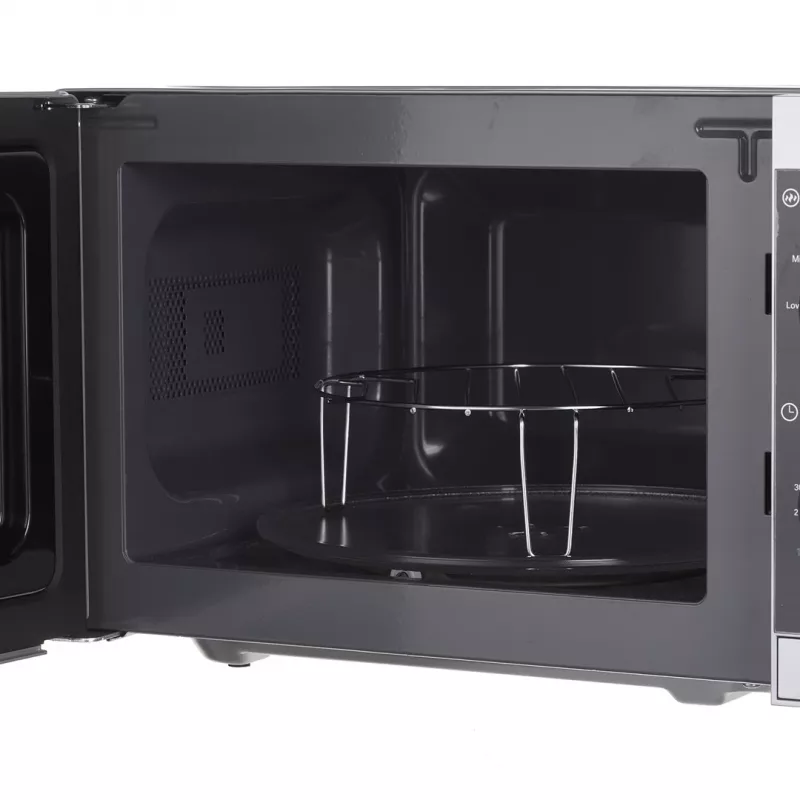 Kombi-Mikrowelle Sharp YC-MG01E-S — 20 l, 800 W Mikrowelle, 1000 W Grill, 5 Leistungsstufen, Drehregler, 25,5 cm Drehteller