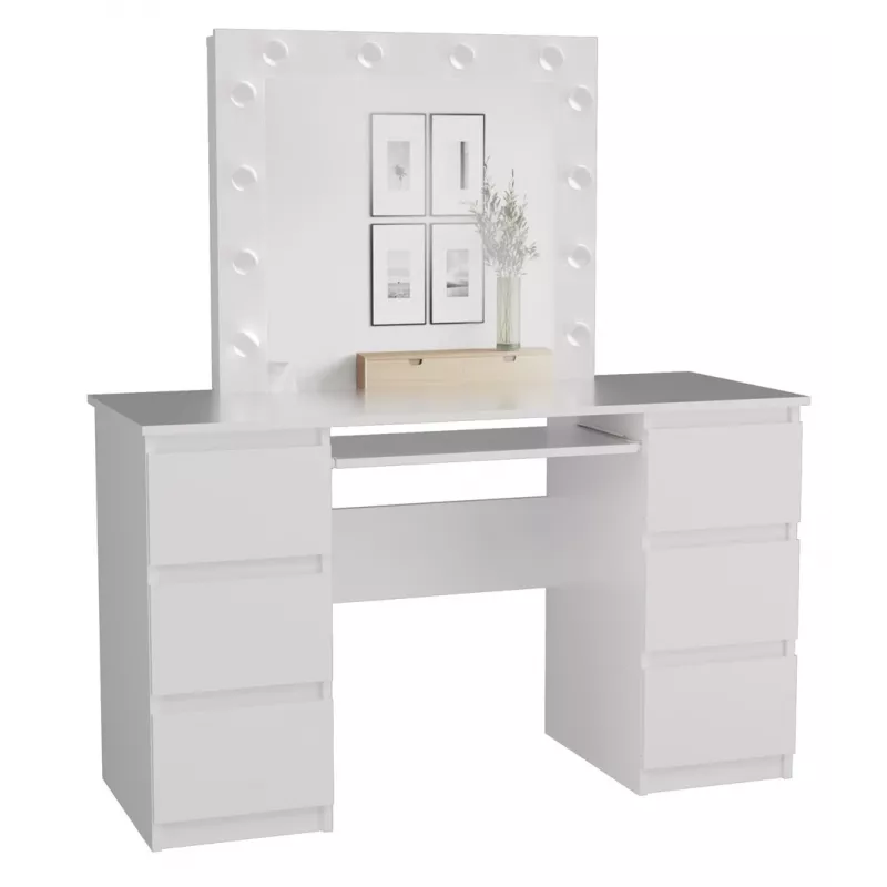 Schlafzimmer-Frisiertisch Top e shop Z.KUBA MARINA L BIEL — weiße Spanplatte, 6 Schubladen, 1300×510×1460 mm