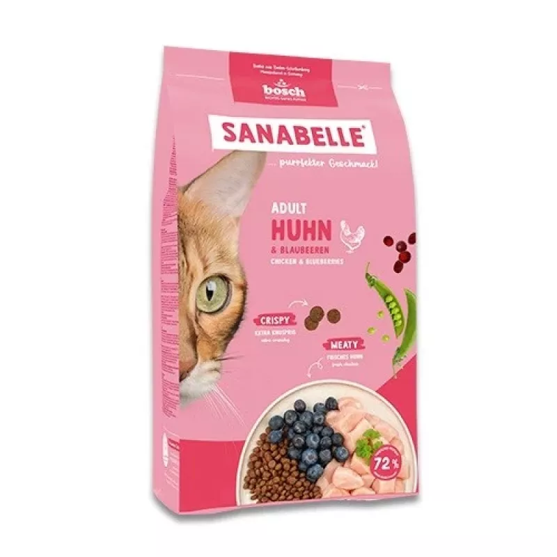 Trockenes Katzenfutter Bosch Sanabelle Life Adult Huhn & Blaubeeren 8 kg, 31 % Protein, 16 % Fett, 2 % Rohfaser
