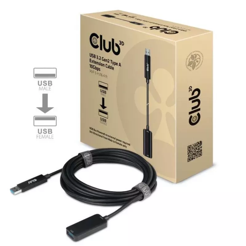 CLUB3D USB 3.2 Gen2 Typ-A-Verlängerungskabel 10 Gbit/s M/F 5 m