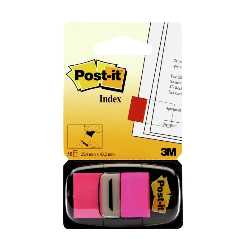 3M Post-it Index Pink, schmal, 50 Haftstreifen Abmessungen, 25,4 x 43,2 mm, im Einwegspender (I680-21)