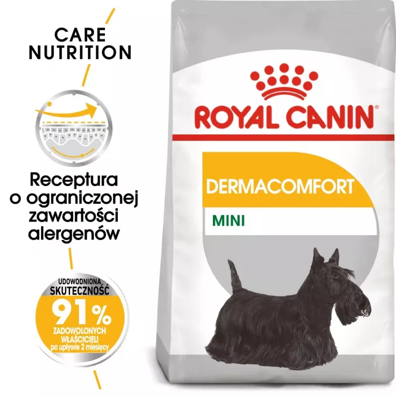 ROYAL CANIN Mini Dermacomfort - Trockenfutter für ausgewachsene kleine Hunderassen mit empfindlicher, zu Reizungen neigender Haut - 3 kg
