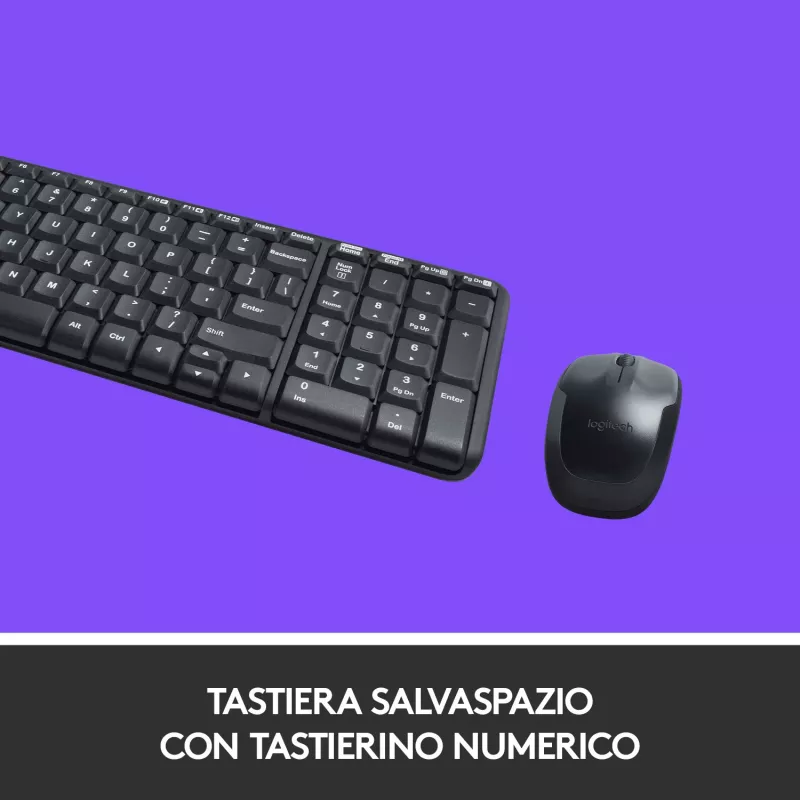 Logitech Wireless Combo MK220 - Tastatur-Maus-Set - kabellos - 2,4 GHz - Italienisch - Dunkelgrau (920-003721)