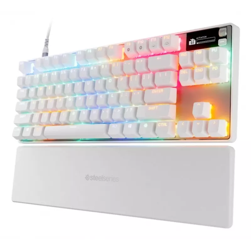 Mechanische TKL-Gaming-Tastatur STEELSERIES Apex Pro TKL Gen 3 Weiß — US-Layout, RGB, einstellbare Schalter