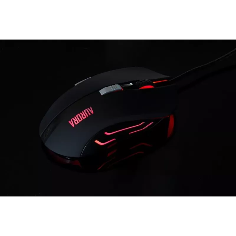 Kabelgebundene optische Maus IBOX Aurora A-1 — rechtshändig, 6 Tasten, 2400 DPI, USB Typ-A, LED-Beleuchtung, 1,8 m Kabel