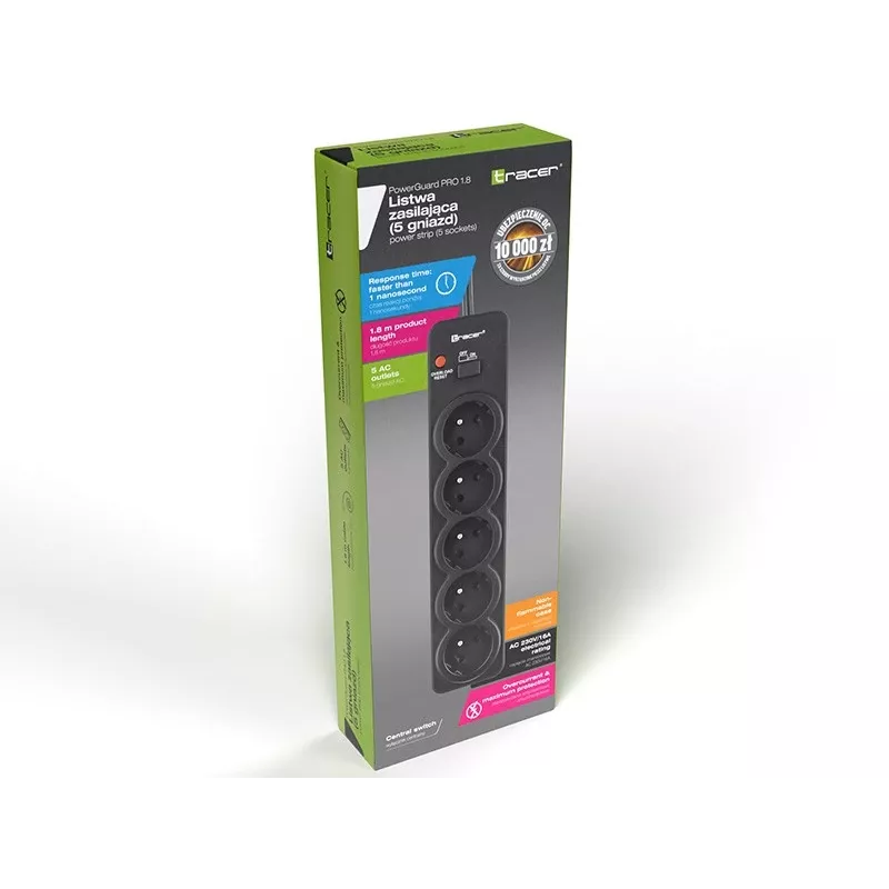 Tracer PowerGuard PRO Schwarz 5 AC-Steckdosen 1,6 m 3680 W