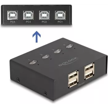 DeLOCK USB 2.0 Switch 4 PC auf 4 Geräte Schwarz 0,48 Gbit/s
