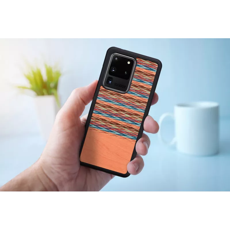 Handyhülle man and wood für Samsung Galaxy S20 Ultra — braunes Karomuster mit schwarzer Umrandung